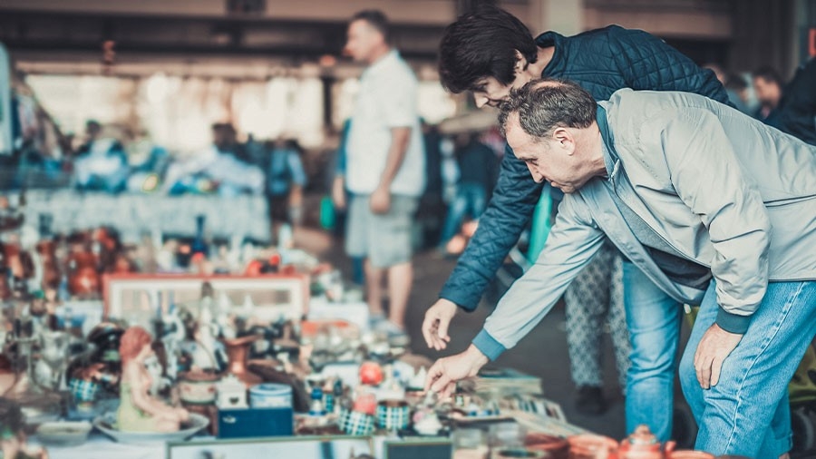 A couple shopping at flea market