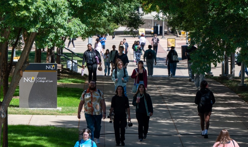 A lot of students walk to class by Nunn Hall, home to NKU's Chase College of Law. 